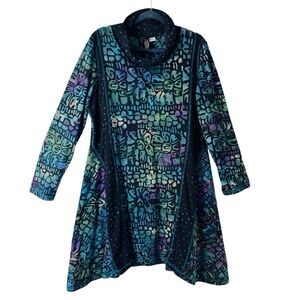Winter Sun XL artsy mixed print mock neck princess seam tunic dress